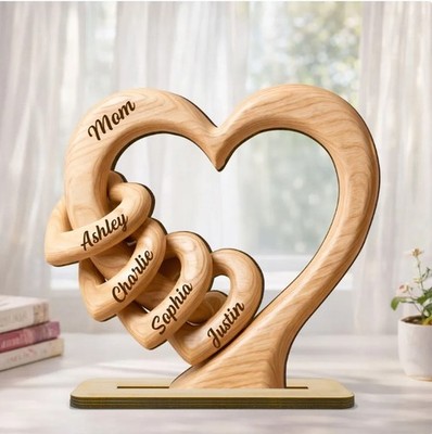 2D FLAT_Mom Grandma Heart - Personalized 2-Layered Wooden Plaque -