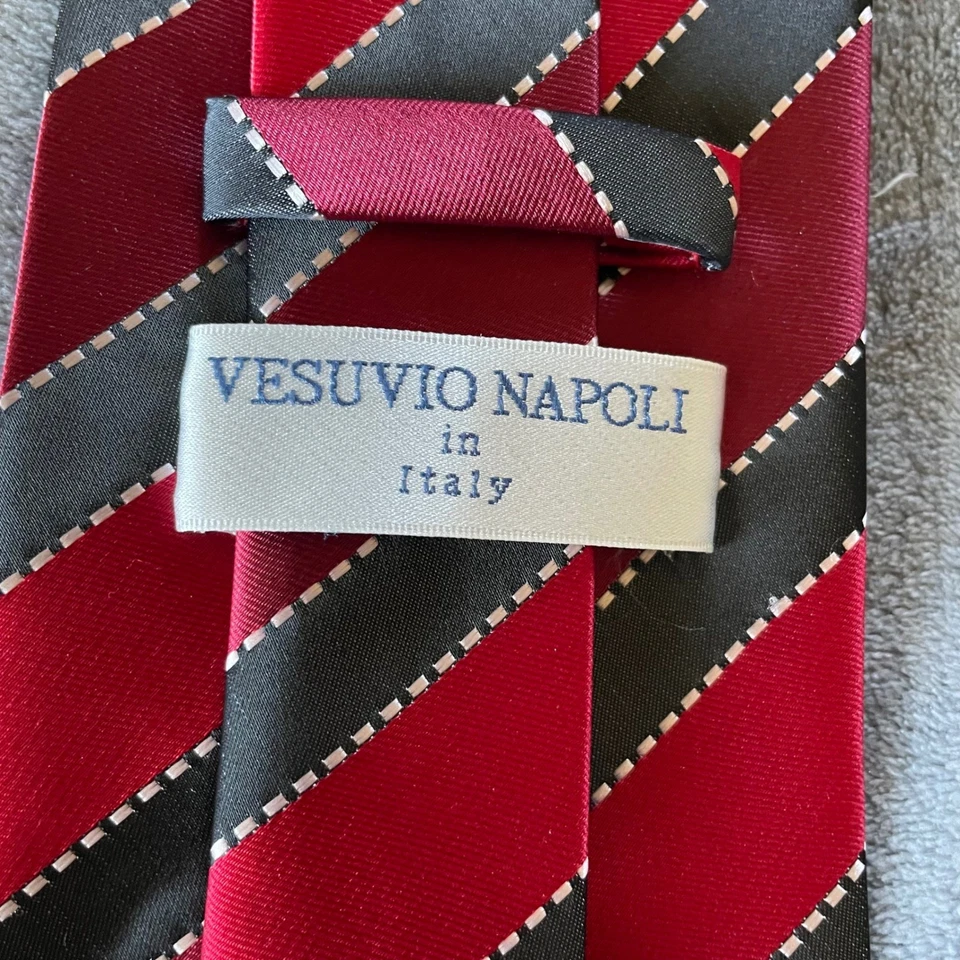 Corbata italiana Vesuvio Napoli roja gris negra a rayas corbata vintage para hombre Foto 4 de 4