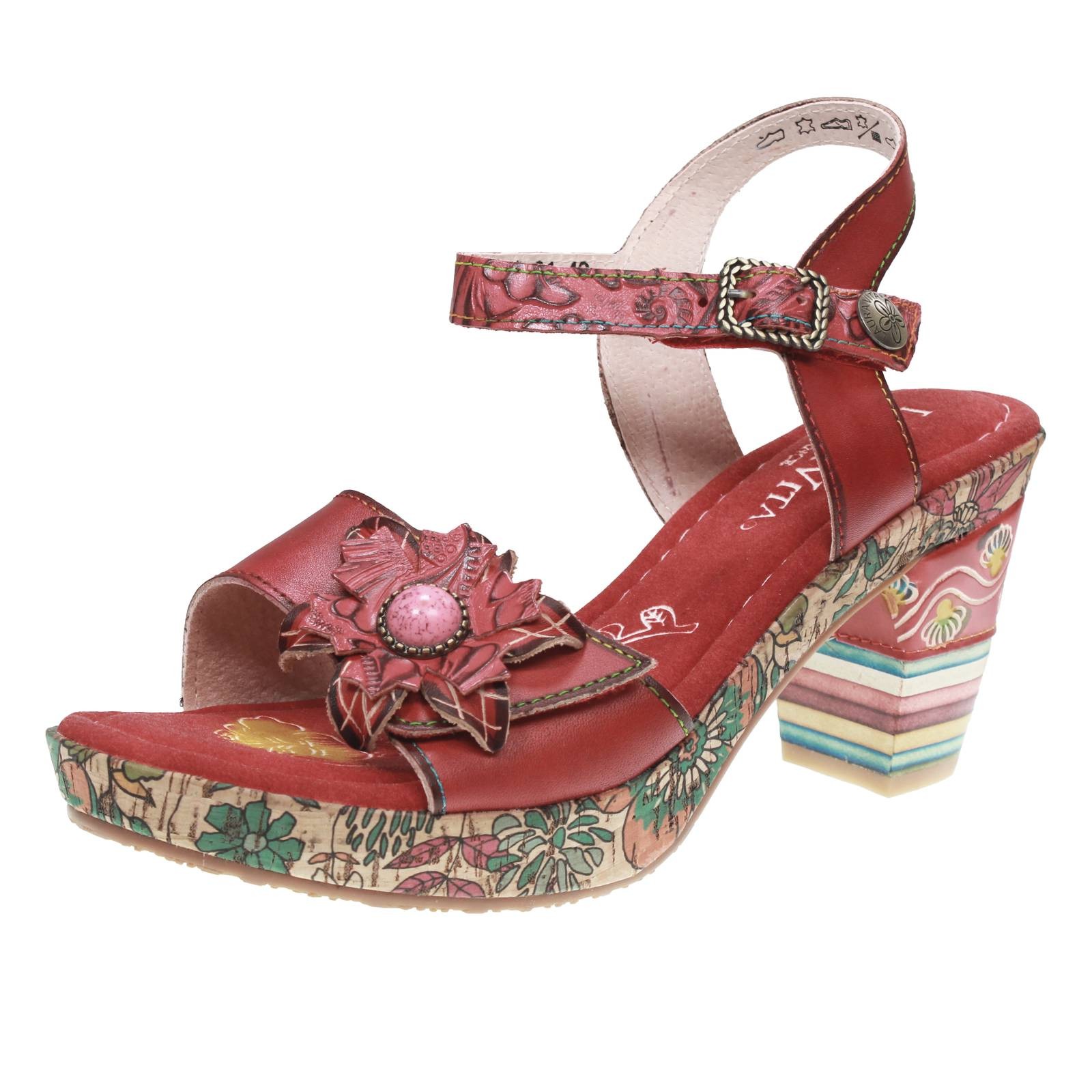 Laura Vita Leder gemusterte Sandalen mit rotem Absatz - Größe 40 [25,1 cm] Schuhe