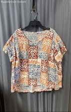 Vintage Sigrid Olsen Women's Multicolor Leaf Block Print 100 Linen Top Sz 2X