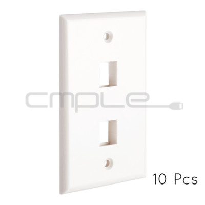 Keystone Jack Wall Plate 2 Hole Port Faceplate Network CAT5e CAT6 White 10 Pack