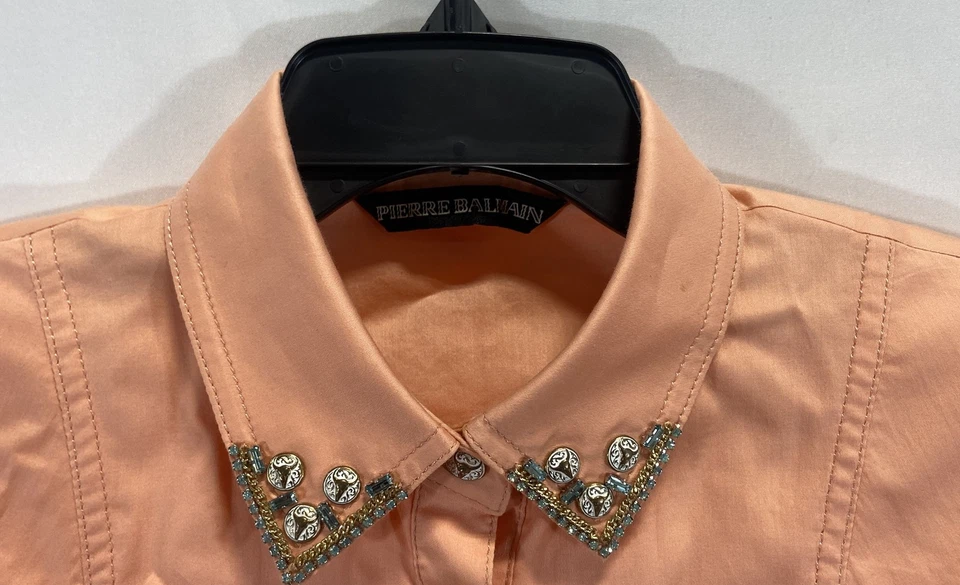 Pierre Balmain Womens Orange Embellished Collar Blouse Size 36 - Image 2 of 4