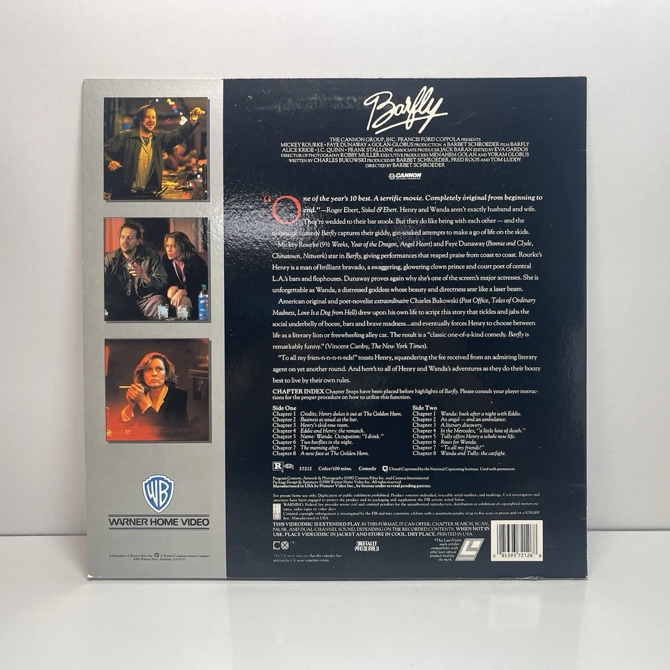 Barfly (1987) Extended Play Laserdisc Mickey Rourke Faye Dunaway - Image 2 of 4
