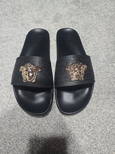 Mens Black Gold Versace Medusa Palazzo Sandal...