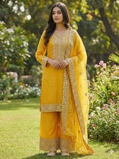 Designer Collection Yellow Silk Salwar Kameez With Dupatta For Women