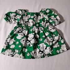 Janie  Jack Girls Dark Green Floral Special Occasion Dress Size 6 - 12 Months