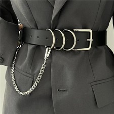 Faux Leather Belt Punk Chain Decoration 3.6cm Street Women's Waist Belts