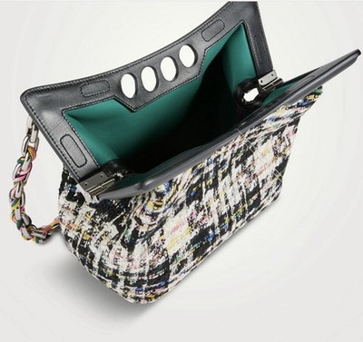 Alexander McQueen Small Peak Shoulder Bag Tweed Leather Multicolor Chain 