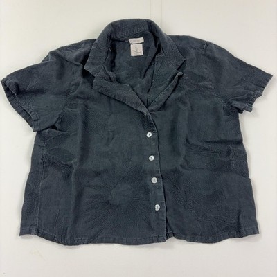 Joie Shirt Womens Medium Black Floral Collared Short Sleeve Linen Button-Up