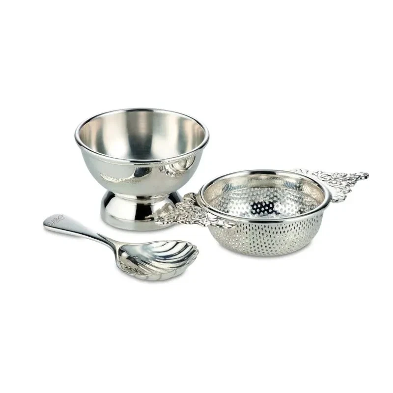 Fortnum & Mason Louis Silver-Plated Tea Strainer with Base & Caddy Spoon- NIB