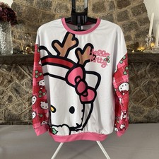 Hello Kitty Christmas Holiday Sweatshirt Women  s Size XL AOP Reindeer Holly NWT