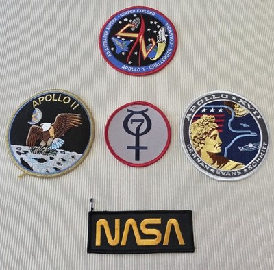 NASA Space Shuttle Patches Missions Lot of 5, Apollo 1 & II Apollo 17 Mercury