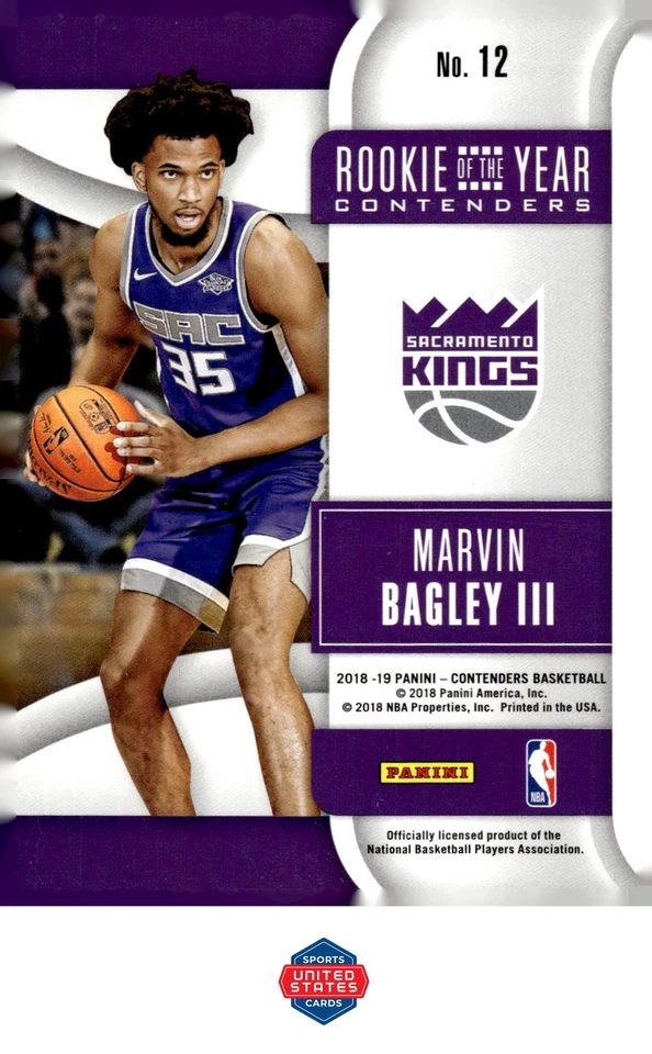 2018-19 Panini Contenders #12 Marvin Bagley III Rookie of the Year Contenders - Image 2 of 2