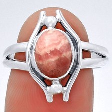 Natural Rhodochrosite Argentina 925 Sterling Silver Ring s.8 Jewelry R-1663