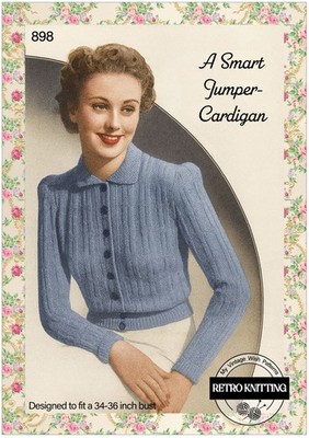 40er Jahre Vintage Strickmuster - Moosstich und Ripp Cardigan Pullover