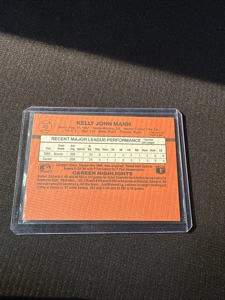 1990 Donruss - Rated Rookie Kelly Mann #46 (RC) - Image 2 of 2