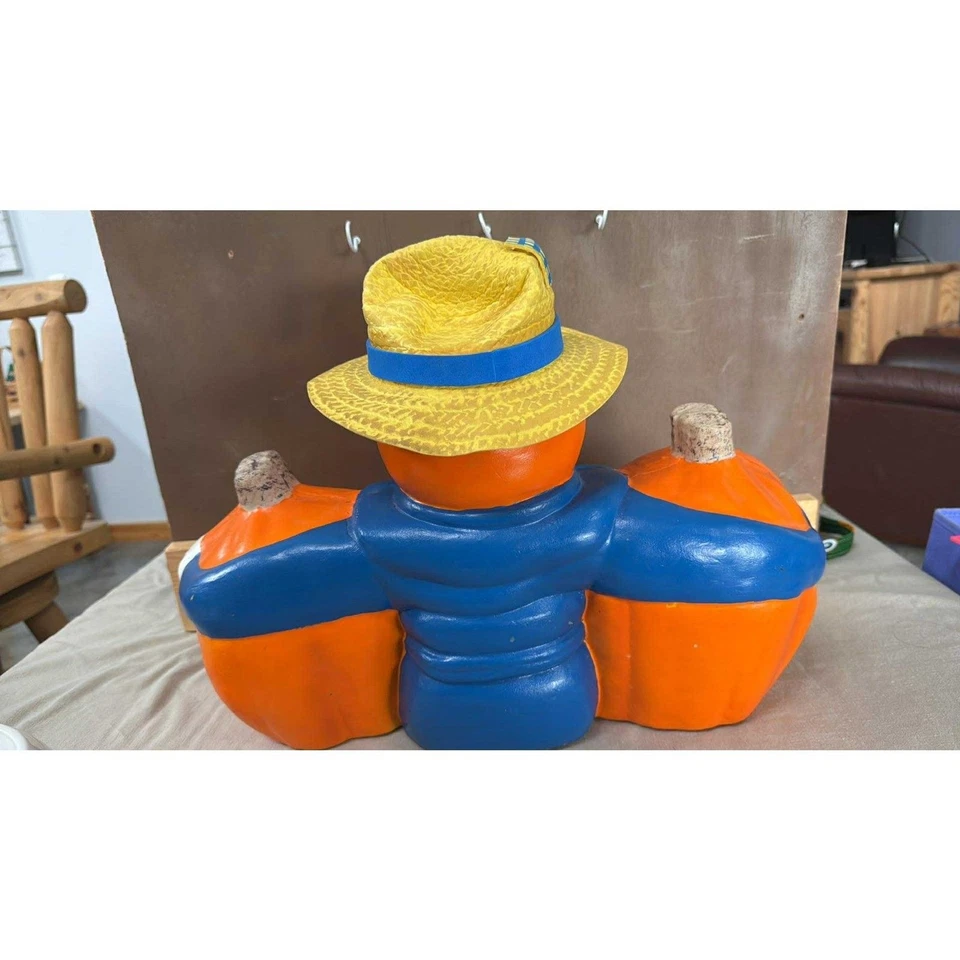 Vintage Paper magic Group Scarecrow pumpkin Lighted Fall Halloween - Image 3 of 4