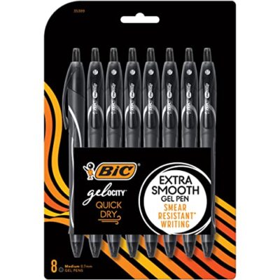Gelocity Quick Dry Black Gel Pens Medium Point 0.7mm 8-Count Pack Retractable...