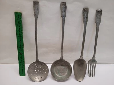 RARE MASONIC COOKING UTENSILS PEWTER PRIMITIVE BLACKSMITH DOUBLE EAGLE CROWN - Image 1 of 4