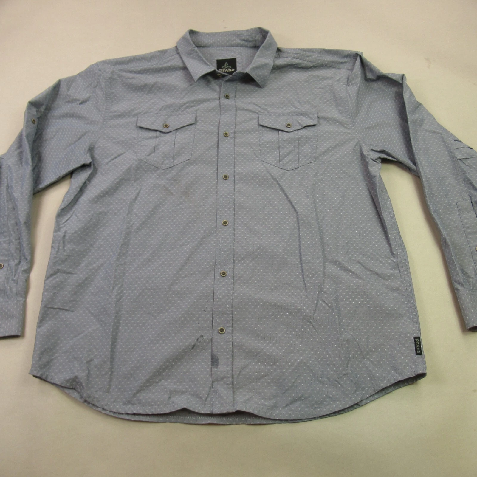 PrAna Shirt Mens 2XL Long Sleeve Pockets Hiking Outdoors Button Front Blue