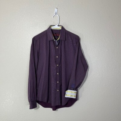 Robert Graham Purple Striped Long Sleeve Flip Cuff Button Shirt Medium M