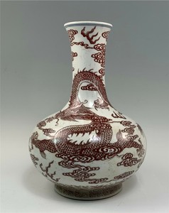 Very Fine Antique Chinese Vase, White Porcelain w/ Brown Dragon