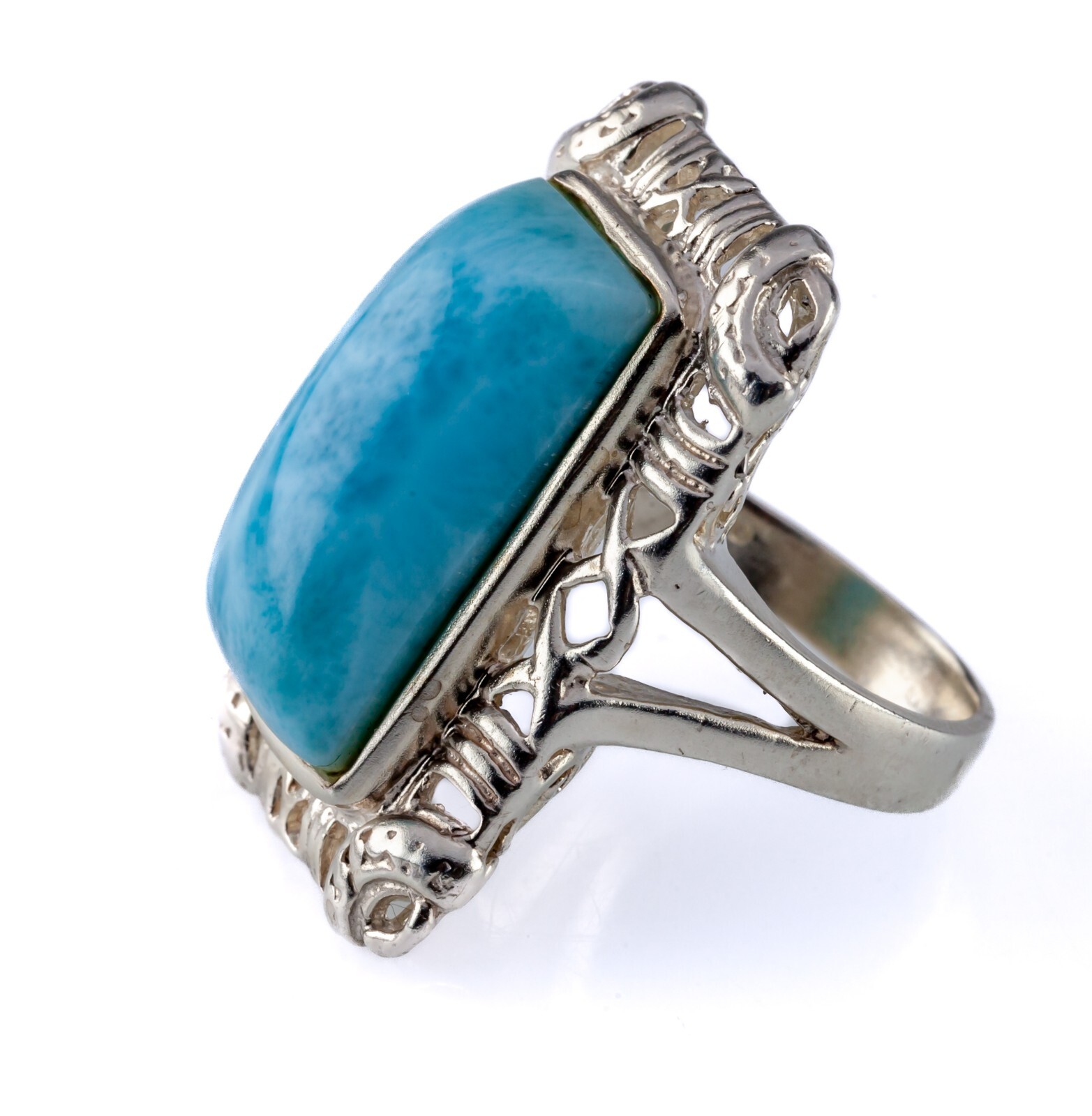 Stunning Rectangular Larimar Sterling Ring SZ 8.75 - image 3