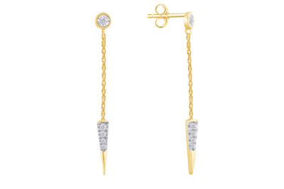 Natural Round Diamond Accents Chain Drop Earring 14K Yellow Gold Plated Silver
