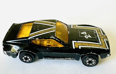 1980s Yatming Boss Mustang #1024 Die Cast Black Hong Kong 1/64 Amber Glass #24
