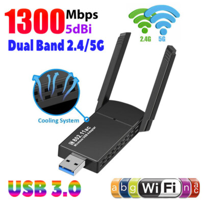 USB 3.0 Wireless WIFI Adapter 1300Mbps Long Range Dongle Dual Band 5Ghz Network