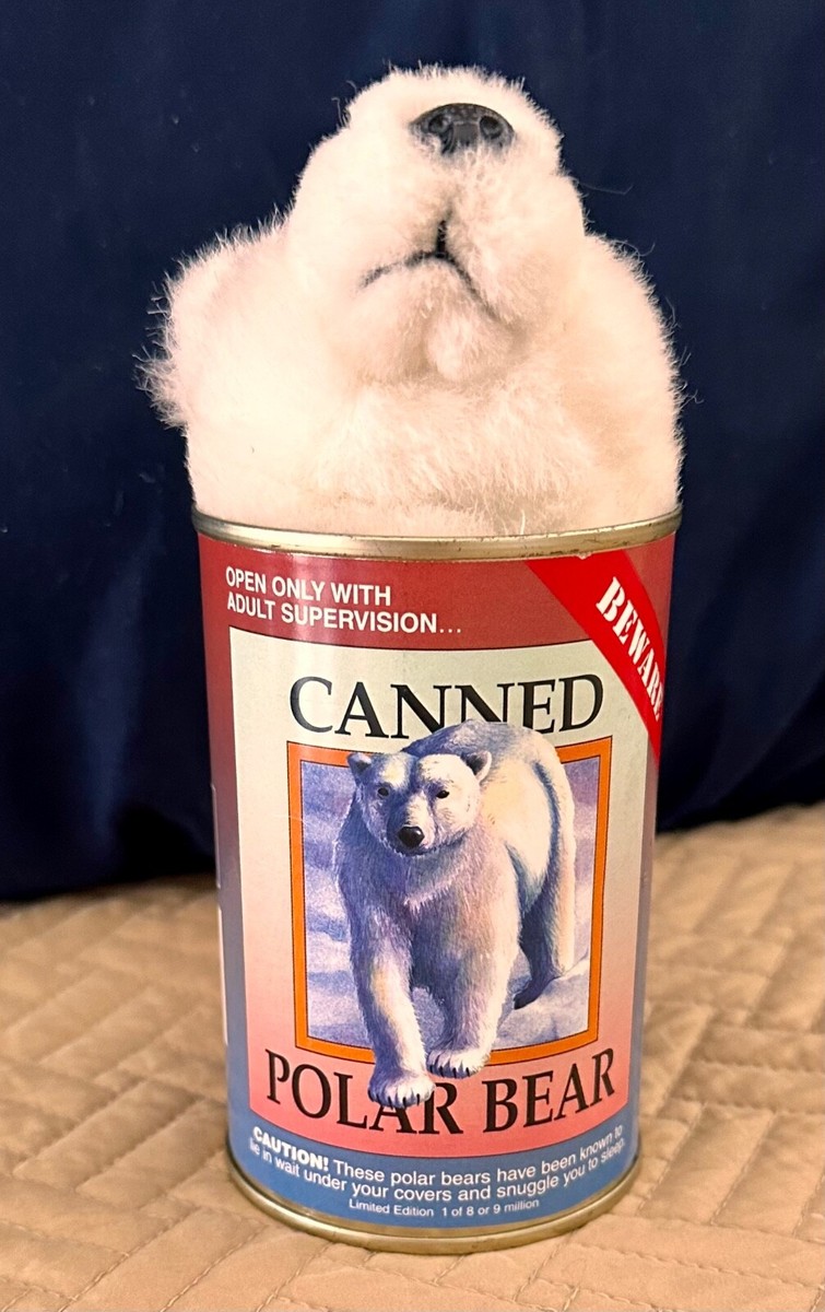 RARE “Canned Critters” Polar Bear Plush and Metal Open Can Facts