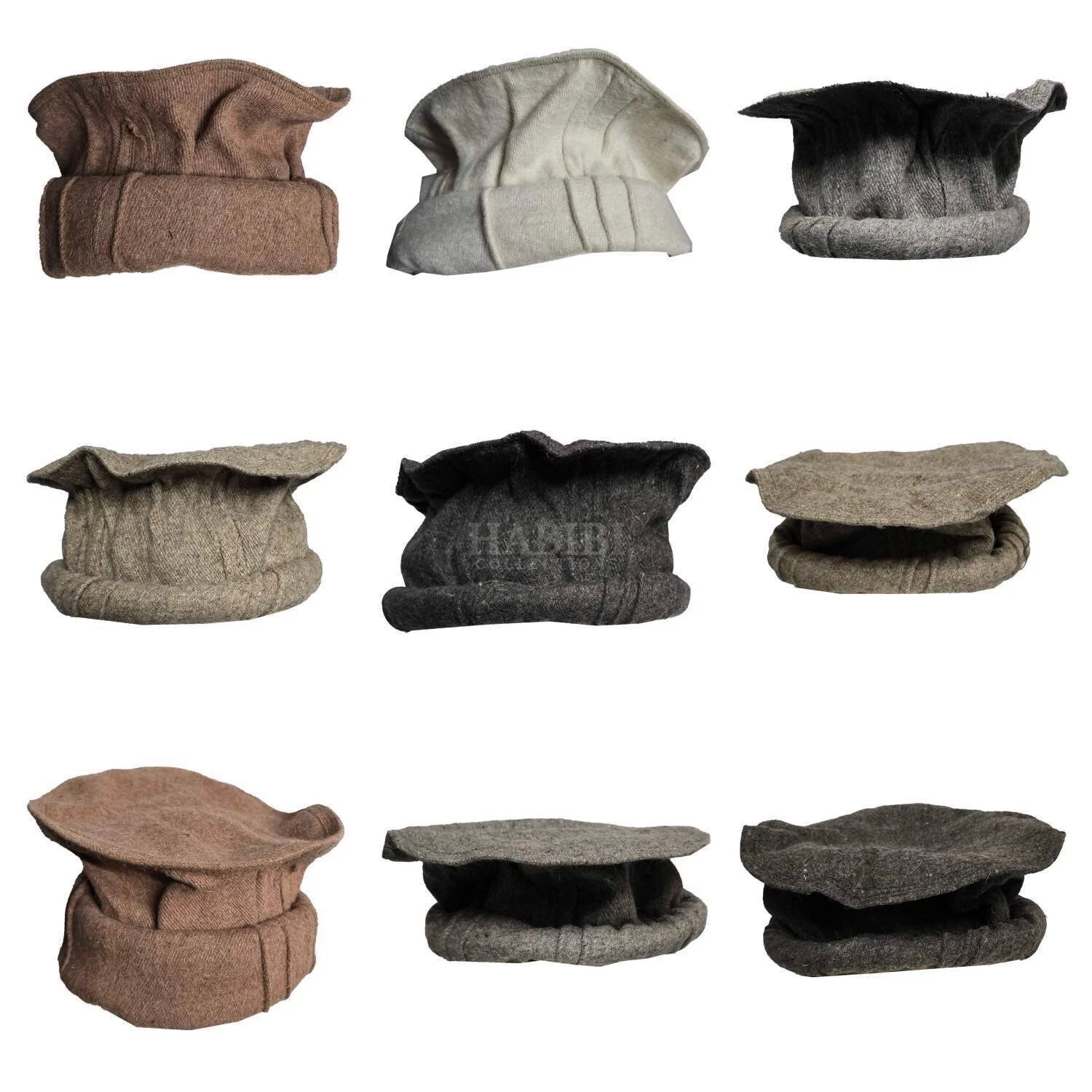 Men's Afghani Wool Blend Skull Cap Grey Beige Hat Kufi Topi Pakol Winter
