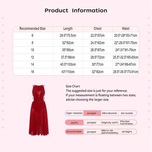 Girl Lyrical Dance Dress Modern Dancewear Sleeveless Sequins Bodice Waist Outfit - Picture 65 of 162