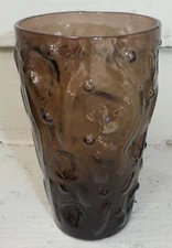 Brown Bryce El Ranco Glass Mid Century Modern Thumbprint Tumbler Crinkle 5-3/8"