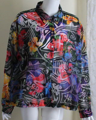 Chico's 3 XL Colorful Devore Burnout Wild Burnout Shirt Jacket Top Lux Funky
