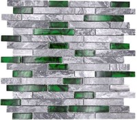 Naturstein Glasmosaik Grau Mit GrüN GläNzend Wand KüChe Bad Dusche - MOS87-0405