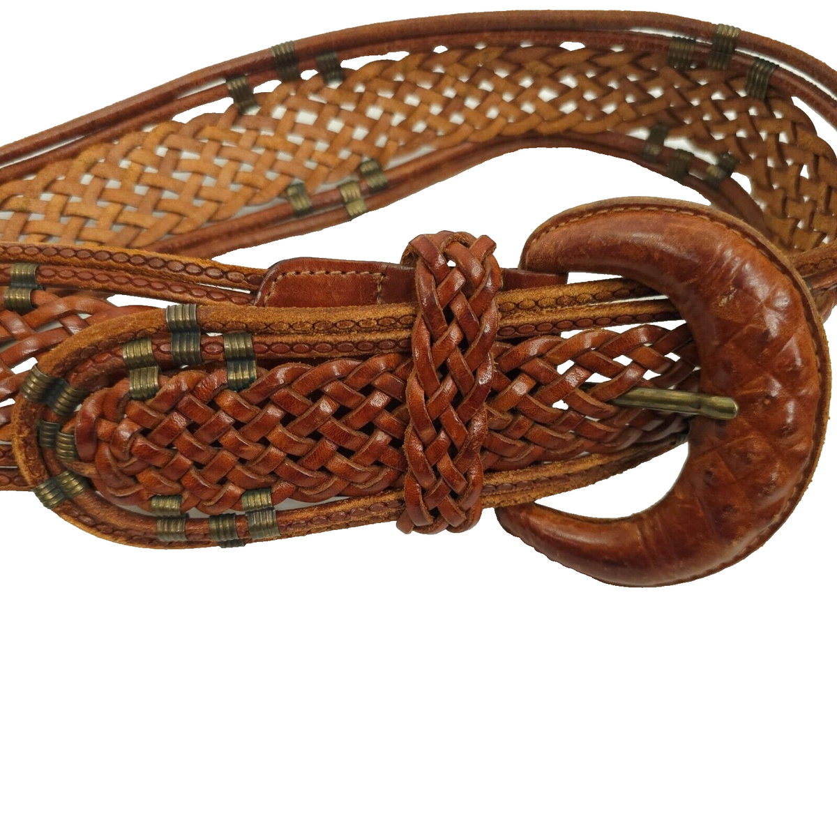 Made In Turkey Belt Stylish Boho Gypsy Wide Brown Leather Belt Woven Womens Size S Boho Gypsy  main image 2