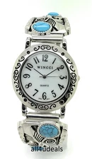 Wincci Mens Ladies Western Turquoise Stones Stretch Elastic Band Fashion Watch
