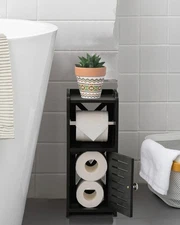 AOJEZOR Toilet Paper Holder Stand: PVC Freestanding Bathroom Cabinet Storage for