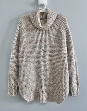 FREE PEOPLE Dylan Sweater XS Tweedy Cowl Neck Chunky Pullover Curved Hem Marled