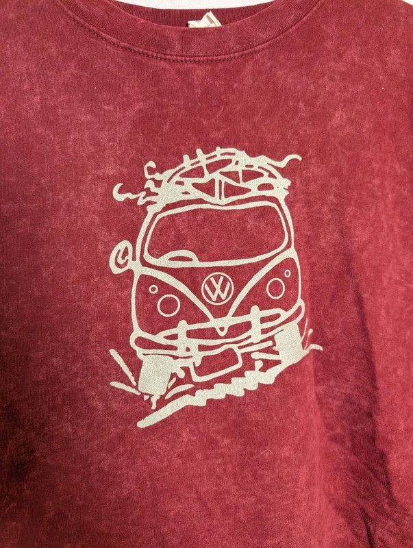 VW Camper Van Acid Wash Burgundy Sweatshirt XL Retro Camping Graphic image 2
