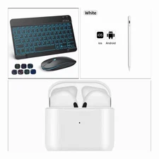 Tablet Accessory Bundle - Backlit Keyboard, Mouse, Stylus Pen & Wireless Earbuds