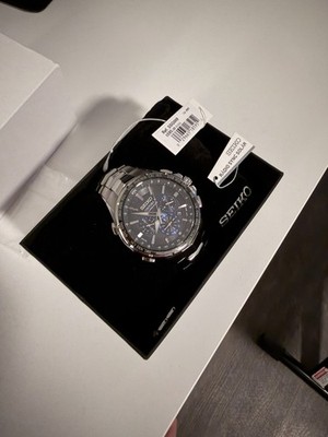 Seiko Coutura Men's Solar Radio Sync Date 43mm SS Watch Black/Blue 100m