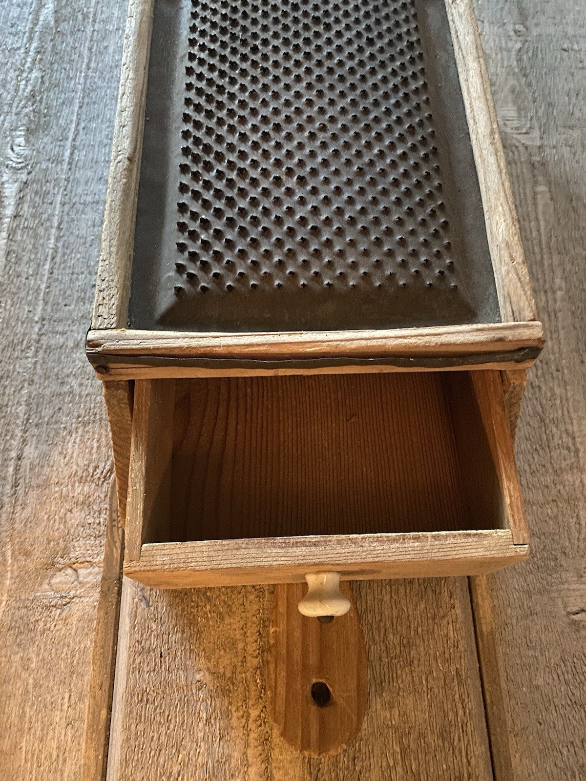 Vintage Primitive Wooden Grater Box Drawer Kitchen Wall Hanging 15”
