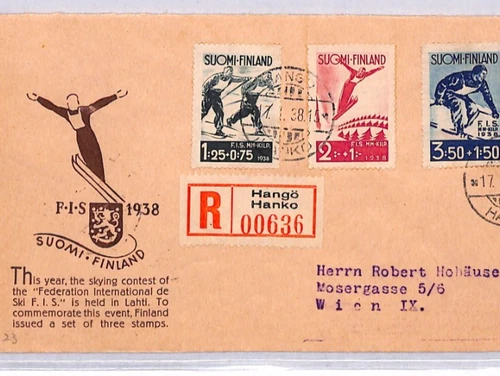 FINLAND 1938 FDC Illustrated SKIING Set First Day Cover PRE-ISSUE DATE? YG388
