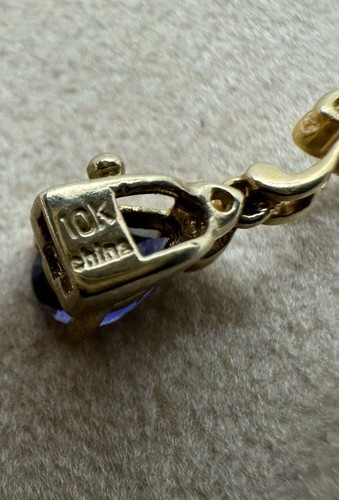 Bellissimo Bracciale Cuore Oro Giallo Massiccio 10K Zaffiro Diamanti 7,25"in 6g Menta!:) - Foto 9 di 14