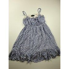 Lulus Blue White Geometric Print Mini Sundress XS Ruffle Hem Elastic Waist