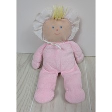Eden Plush Baby Doll Pink Terry Cloth Gingham Bonnet Lace Trim vintage
