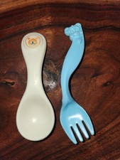 Vintage Tommee Tippee Curved Fork And Vintage Fisher Price Bear Infant Spoon