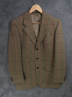 Vintage Austin Reed Sakko Herren 40R Grün Tweed Fensterscheibe Karo Schießen Sport